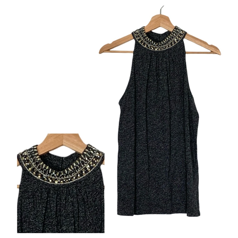 Anthropologie Vanessa Virginia Gray Jewel Neck Halter Tank Top Size XS NWT